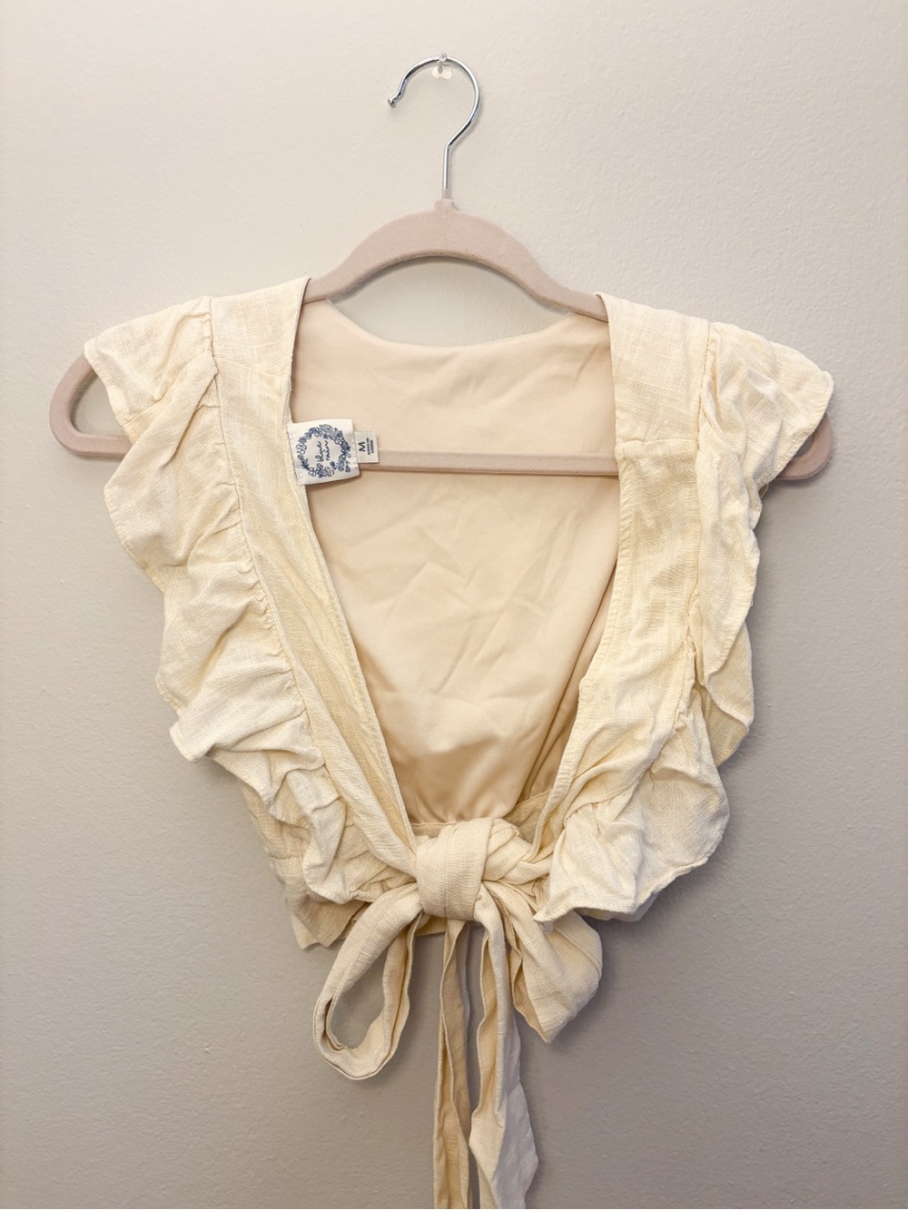 Blue Rain Cream Ruffle Tie-Front Camisole